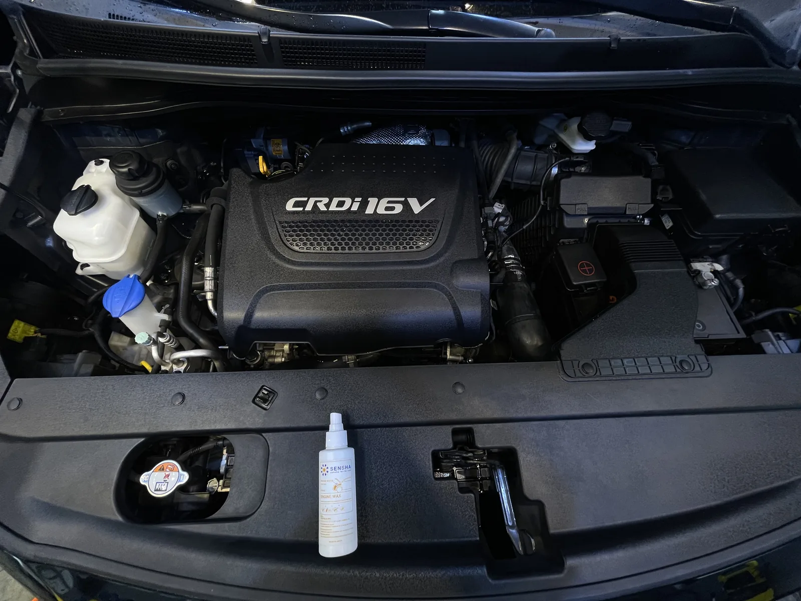 CRDi 16V 로고를 가까이서 다시 보니 조명이 그대로 반사될 만큼 표면이 매끈했습니다.